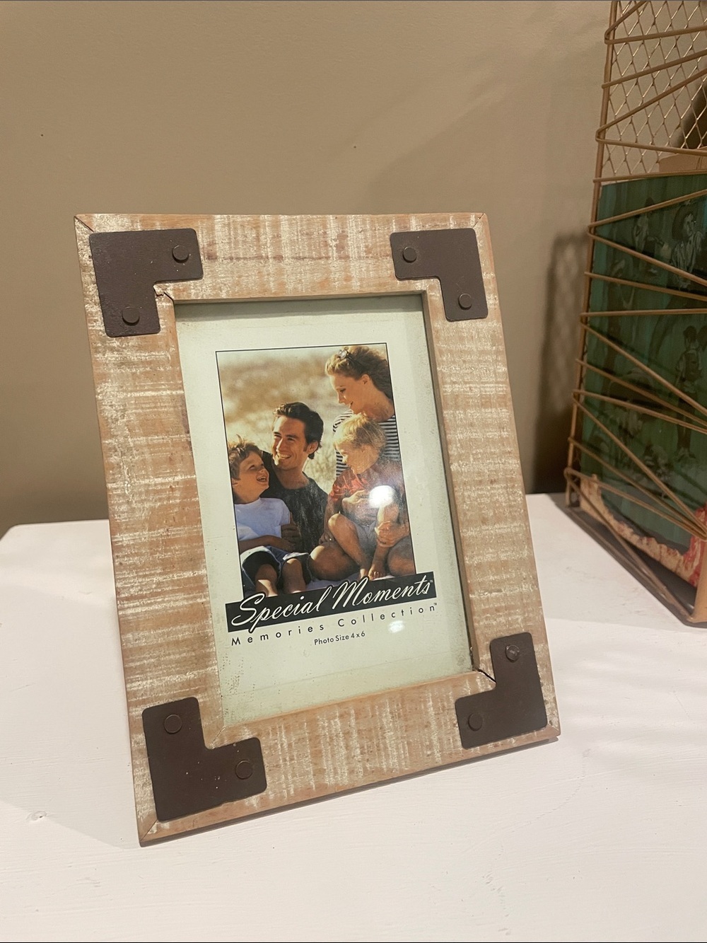 Special Moments Distressed Wood Frame with Dark Metal Corners - Light Tan